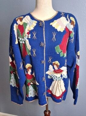 BellePointe Vintage Angel Themed Holiday Sweater Size XL